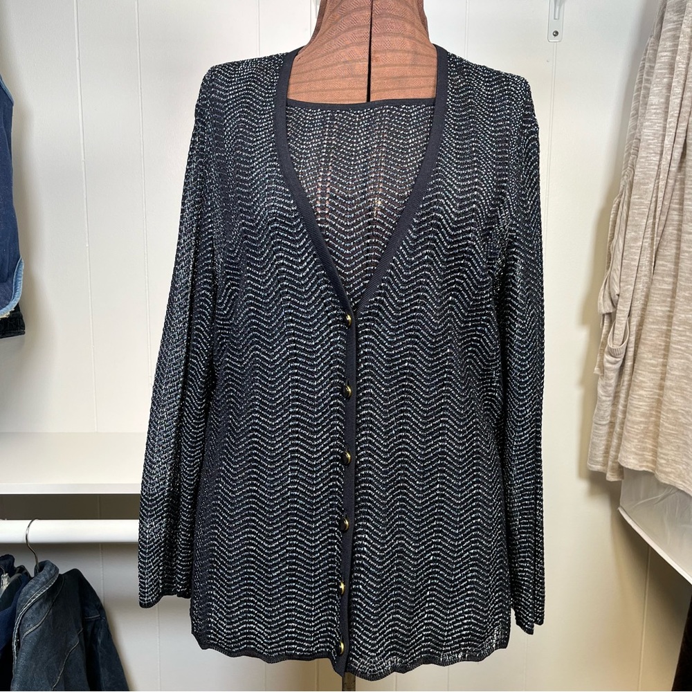 Escada Black Open Knit (2-Piece) Button Front Shell & Cardigan Set Size Large